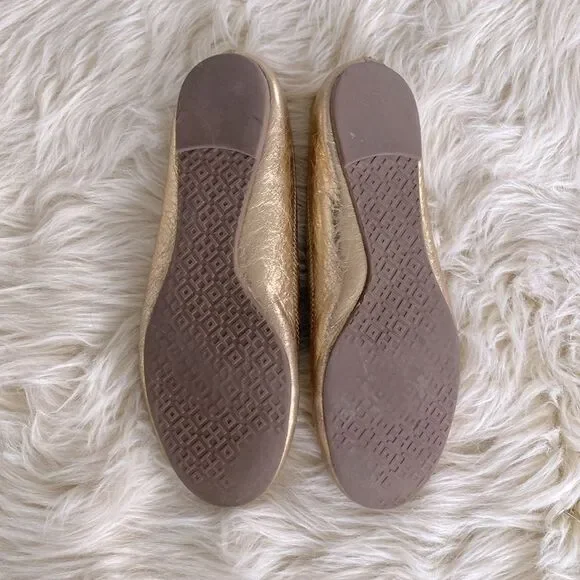 Tory Burch MINNIE TRAVEL BALLET Gold Flats sz 8M- Preowned - Picture 13 of 16